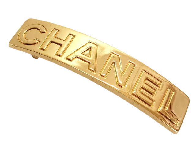 Chanel gold logo hair clip barrette-10618225486