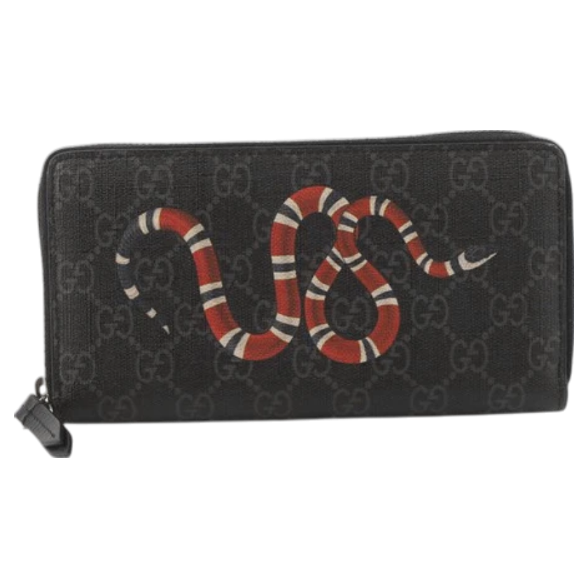 Gucci GG Supreme Monogram Kingsnake Zip Around Wallet Black-9261029132