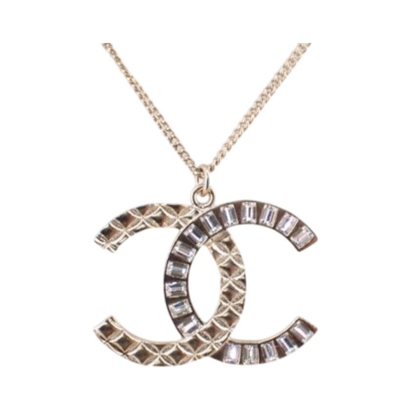 Chanel Baguette Crystal Quilted CC Pendant Necklace-9879603300