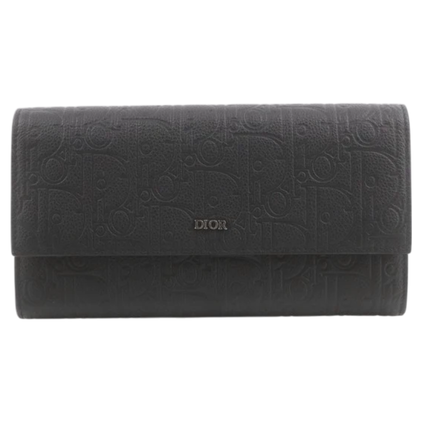 Christian Dior Long Flap Wallet Black Dior Gravity Leather-18001526498