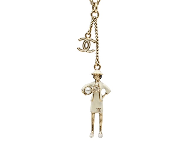 Chanel Coco Mademoiselle Figurine Enamel Gold Tone Necklace-18348512532