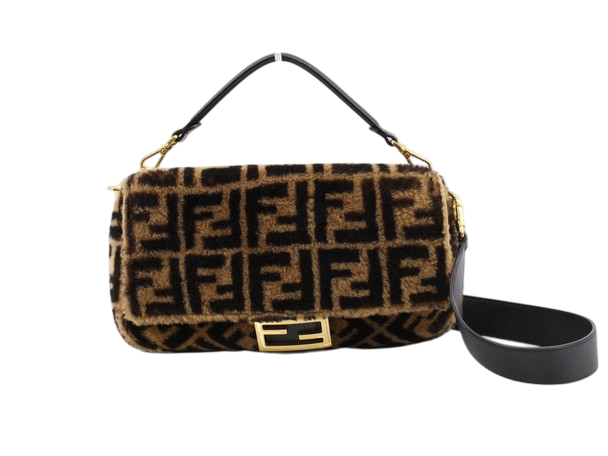 Fendi Brown Small Zucca Shearling Baguette Satchel-18110404512