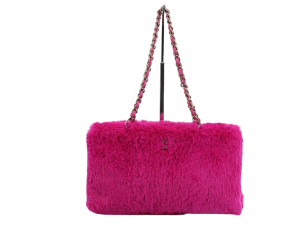 Chanel fuchsia pink rabbit fur chain shoulder bag-18338157305