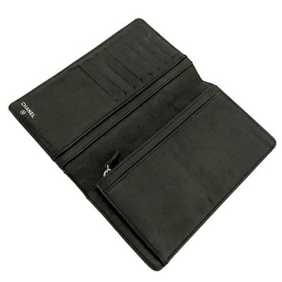 Chanel CC Logo Quilted Matelasse Leather Long Bifold Wallet Black