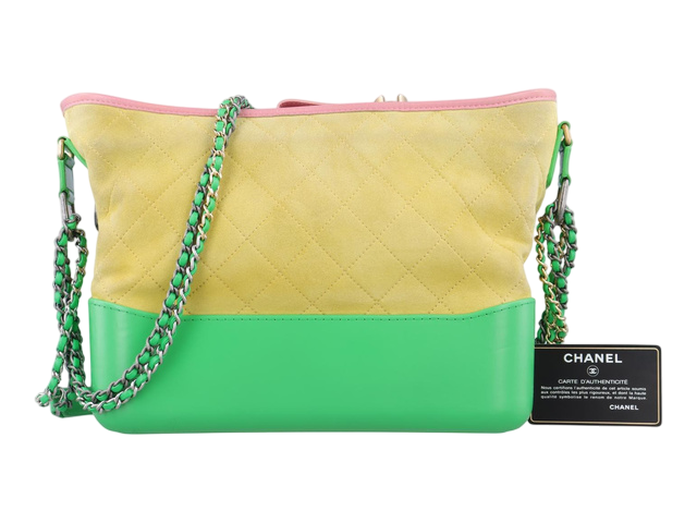 Chanel Gabrielle de Hobo Shoulder Bag Pink Green Yellow Suede-18161654538