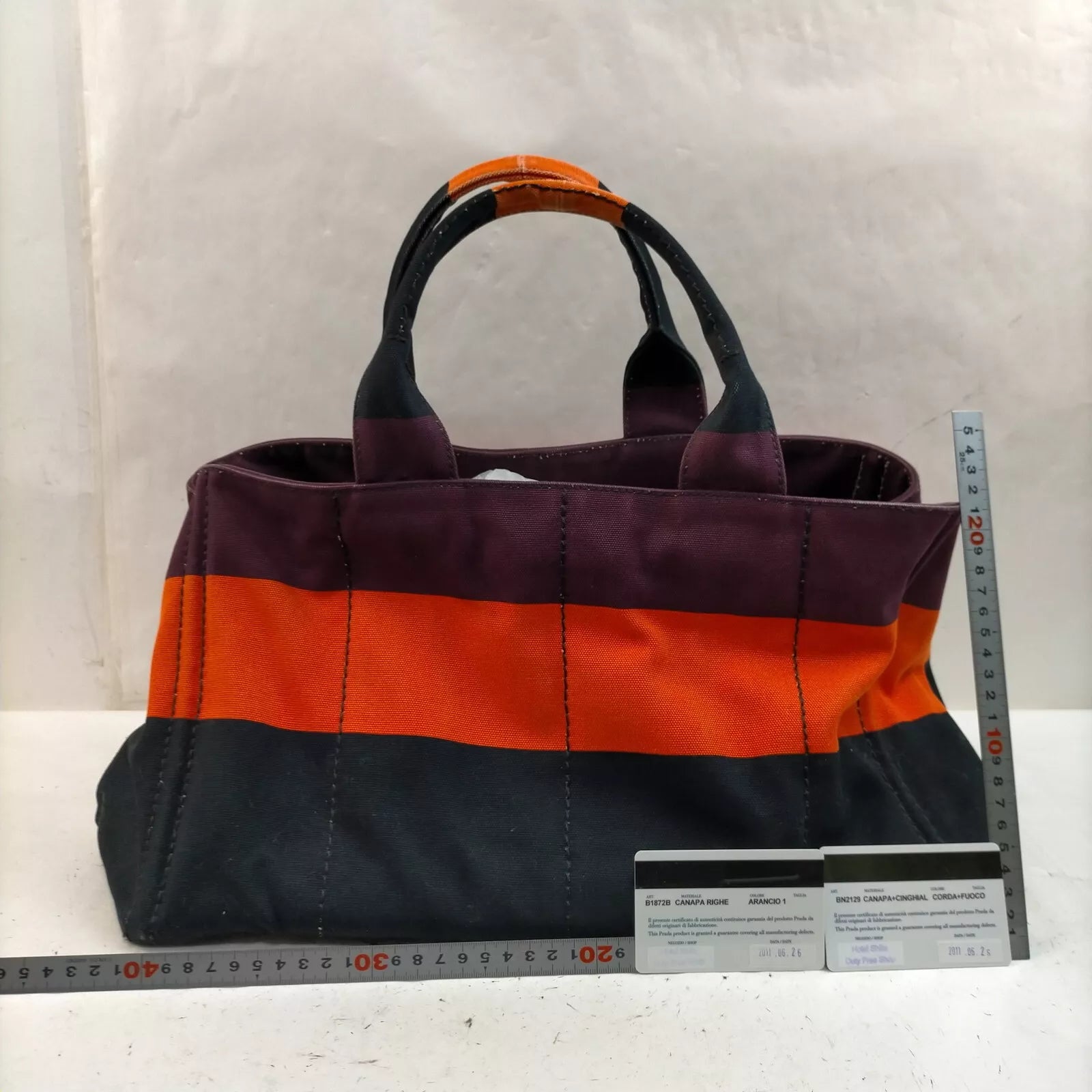 Hermès Cabas Canvas Striped Hand Bag